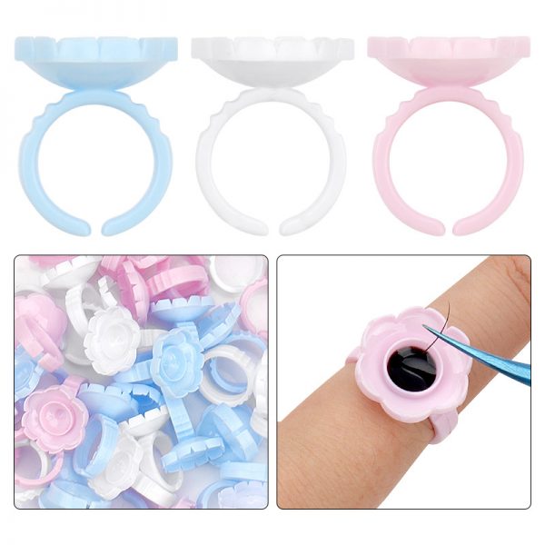 100Pcs Blooming Flower-Shaped Glue Ring Holder Glue Cup(No Partition)