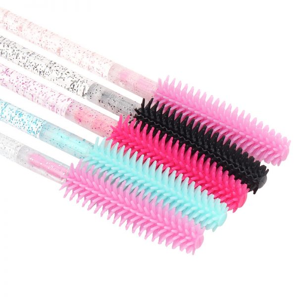 50Pcs Silicone Mascara Brushes Crystal Handle Eyelash Brushes