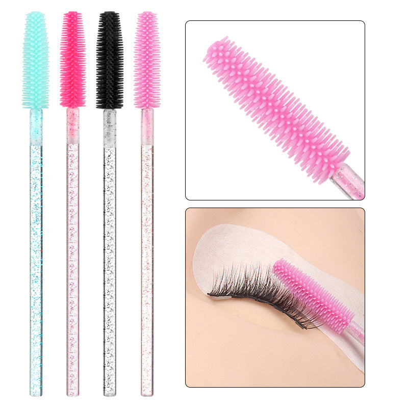 50Pcs Silicone Mascara Brushes Crystal Handle Eyelash Brushes