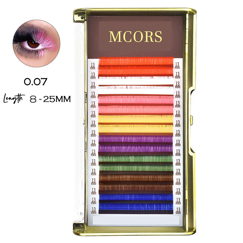 Rainbow Colored Eyelash Extensions Single Length 0.07MM